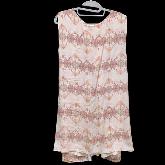 MORGAN CARPER Anthropologie Abstract Tonal Beige Mauve Silk Shift Cape Dress - Picture 9 of 14